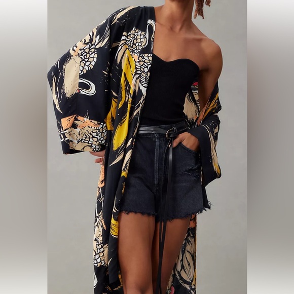 Anthropologie Bel Kazan Sadie Dandelion Floral Crane Duster Kimono Wrap OS - Picture 3 of 8